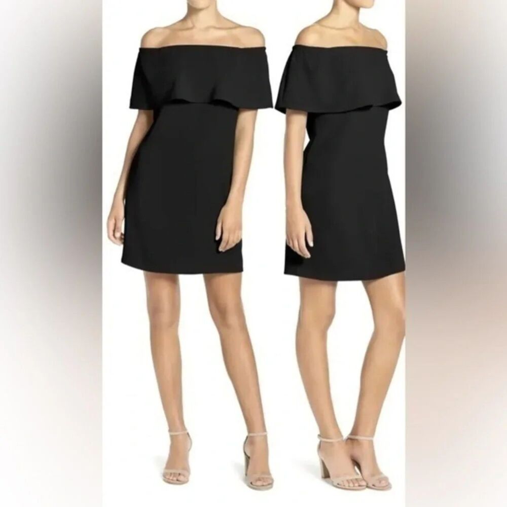 Women's Charles Henry Off the Shoulder Ruffle Black Mini Dress Size Small